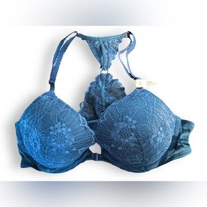 Victoria’s Secret Wear Everywhere Push-up Bra 34B Front Clasp T-Back Teal Lace